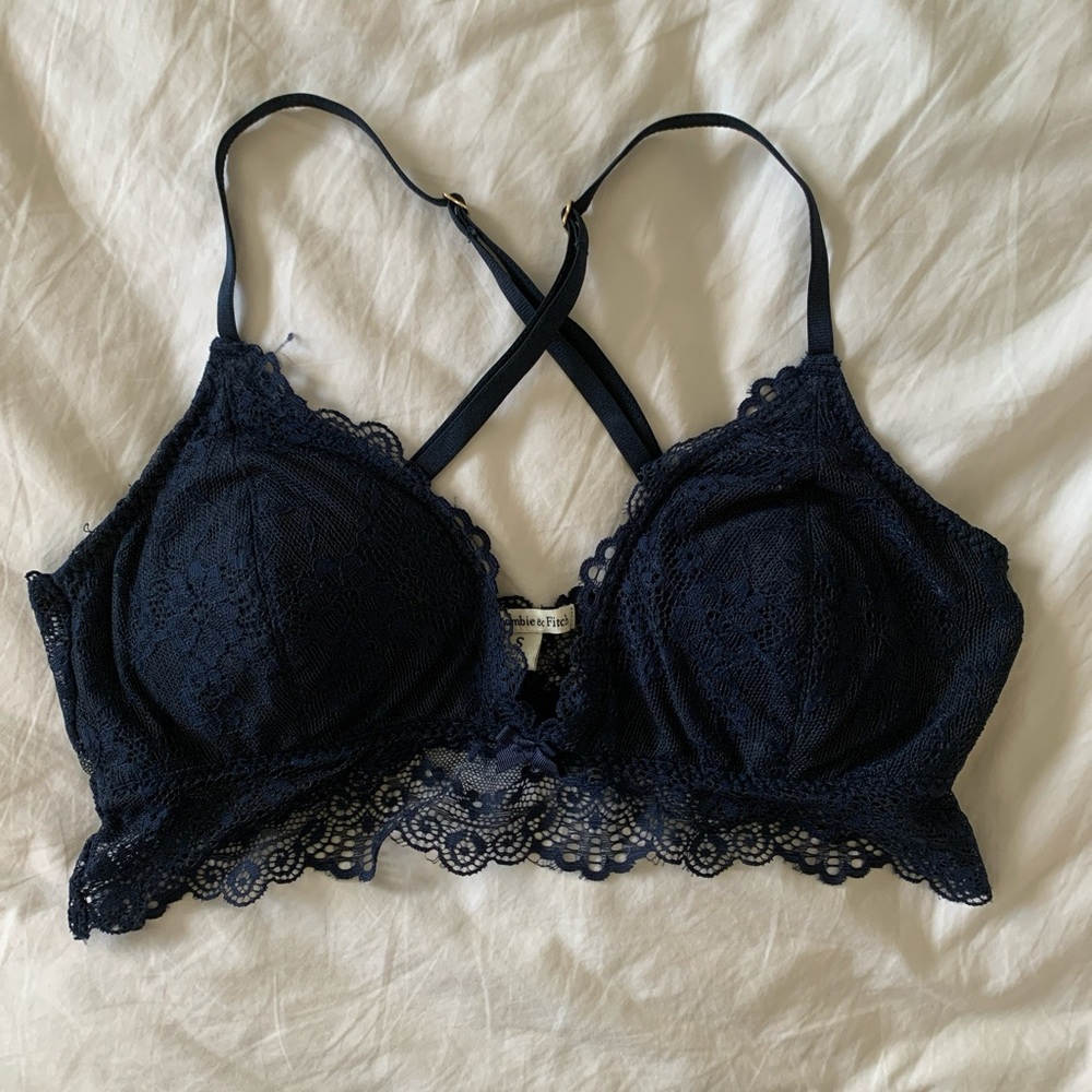 Abercrombie & Fitch Navy Lace Bralette with Crisscross Back
